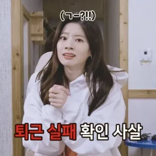 🥲 퇴근 실패 확인 사살 kpop, twice, dahyun, celebrity, funny, meme, korean whatsapp sticker
