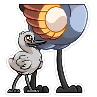 👨‍👩‍👦 pájaro, avestruz, animal, dibujo animado, lindo, pegatina telegram sticker