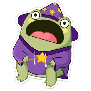 😧 rana, mago, magia, cartone animato, adesivo, animale, divertente, carino telegram sticker