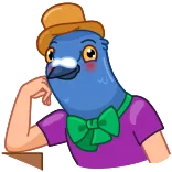 🤥 pigeon, bird, sticker, cartoon, hat, bow tie, anthropomorphic telegram sticker