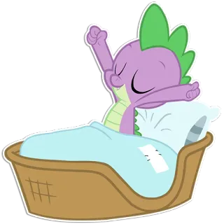 🙌 Spike My Little Pony cartoon, dragon, spike, sleep, cute, morning, bed telegram sticker