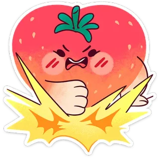 🍓 morango, desenho animado, bravo, fruta, soco, fofo telegram sticker