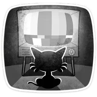 📺 cat, television, retro, black and white, animal, cartoon telegram sticker