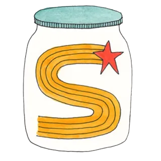 🏮 S lettre, bocal, étoile, jaune, rouge, typographie whatsapp sticker