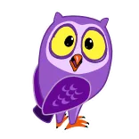 😮 gufo, cartone animato, animale, uccello, viola, occhi, carino, adesivo telegram sticker