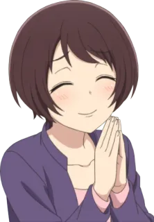 ☺️ anime, kobieta, postać, uśmiechnięta, fioletowy, brunetka telegram sticker