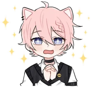 🤩 anime, kawaii, cute, pink hair, cat ears, sparkle whatsapp sticker