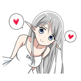 😏 エルフ, アニメ, 漫画, ステッカー, 白髪, ハート telegram sticker