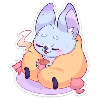 ☺️ Cartoon, Niedlich, Tier, Entspannt, Getränk, Kätzchen, Decke whatsapp sticker