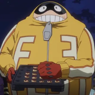 💛 Fat Gum My Hero Academia Anime, Personagem, Fat Gum, My Hero Academia, Herói, sorrindo, Comida whatsapp sticker