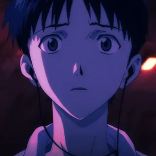 😕 Shinji Ikari Neon Genesis Evangelion アニメ, キャラクター, 悲しい, ポートレート, ヘッドホン telegram sticker
