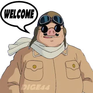 👆 WELCOME cerdo, aviador, bienvenido, dibujos animados telegram sticker