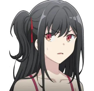 🤨 Anime, Mädchen, rote Augen, Pferdeschwanz, weiblich, Figur, Cartoon telegram sticker