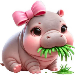 🥣 hipopotam, słodki, kreskówka, zwierzę, dziecko, różowy, kawaii, ssak telegram sticker