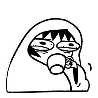 ☕️ Desenho animado, Personagem, Cansado, Exagerado, Exausto, Bebendo, Capuz whatsapp sticker
