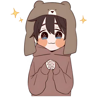 🥹 cute, kawaii, anime, boy, stars, bear, hoodie, sparkle, cartoon telegram sticker