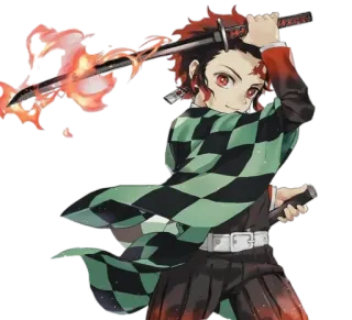 😏 Tanjiro Kamado Demon Slayer Anime, Demon Slayer, Tanjiro, Spada, Fuoco, Personaggio whatsapp sticker