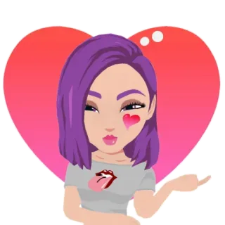 💜 phụ nữ, cô gái, hoạt hình, trái tim, nụ hôn, ngón giữa telegram sticker