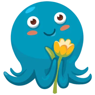 🌹 octopus, flower, cute, blue, animal, sea telegram sticker