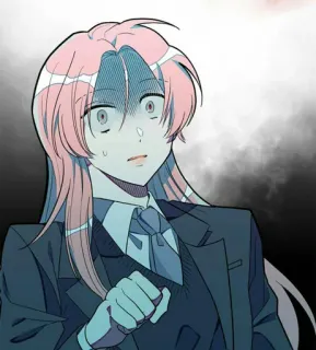😱 anime, manga, pink hair, scared, character, worried, suit telegram sticker