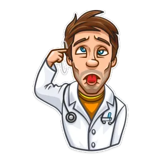😜 médico, médico, desenho animado, personagem, médico, estetoscópio, ilustração telegram sticker