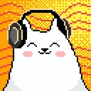 🎧 แมว, พิกเซลอาร์ต, หูฟัง, เพลง, น่ารัก, สัตว์ telegram sticker