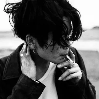 😪 smoking, cigarette, black and white, person, portrait, tobacco telegram sticker