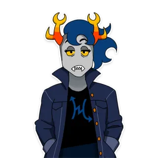 😶 Тролль, Рога, Персонаж, Синие волосы, Серая кожа, Футболка, Куртка telegram sticker
