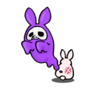 😔 кролик, заяц, животное, милый, наклейка, мультфильм, фиолетовый, призрак telegram sticker