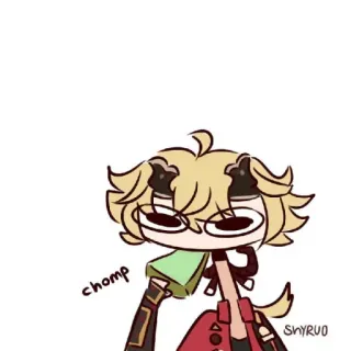 🐾 Thoma Genshin Impact chomp Anime, Jogo, Genshin Impact, Thoma, Comendo, Desenho animado telegram sticker