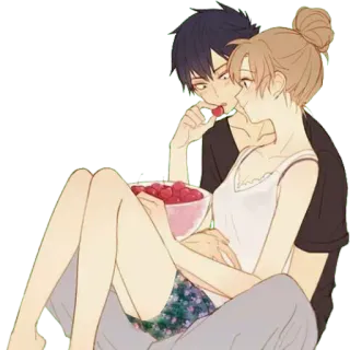 🖤 couple, romantique, manger, cerises, ensemble, amour, mignon telegram sticker