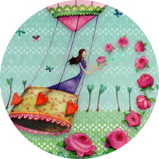 🌹 Frau, Heißluftballon, Rosen, Herzen, süß, skurril, Illustration, Blumen telegram sticker