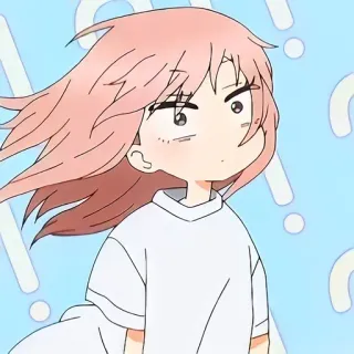 😳 Anime, Cartoon, Mädchen, Pinke Haare, Fragezeichen, Illustration telegram sticker