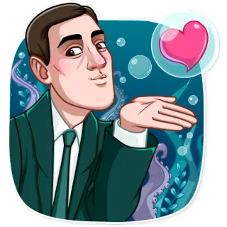 😘 남자, 사랑, 하트, 해양 생물, 만화 telegram sticker
