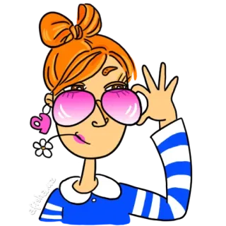 😎 dessin animé, femme, lunettes, autocollant, cheveux orange whatsapp sticker