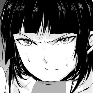 😡 Anime, Mangá, Brava, Mulher, Preto e branco, Retrato telegram sticker