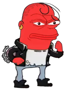 😡 Sticker, Meme, Personaggio rosso, Giacca di pelle, Arrabbiato, Cartone animato, Illustrazione telegram sticker