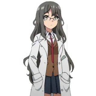 👋 Anime, Donna, Scienziata, Camice da laboratorio, Occhiali, Carina telegram sticker