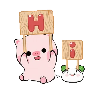 😊 Hi pig, greeting, cute, animal, cartoon, hi, sign telegram sticker