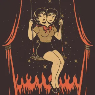 👩 two headed woman, vintage, circus, stars, fire telegram sticker