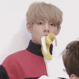🍌 V V, BTS, K-pop, chanteur, banane, Idole, divertissement whatsapp sticker