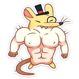 💪 ratón, culturista, dibujos animados, pegatina, músculos, sombrero whatsapp sticker