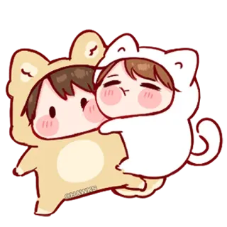 💞 cartoon, cute, kawaii, animals, hug, friendship telegram sticker