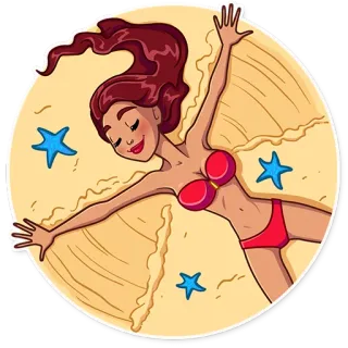 😌 woman, beach, starfish, sea, summer, sand, relaxing, vacation telegram sticker