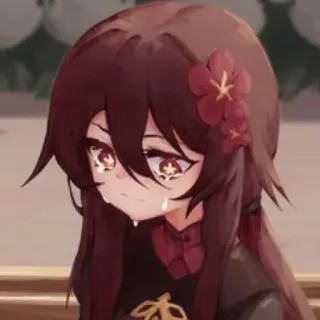 🖤 Hu Tao Genshin Impact Anime, Traurig, Weinend, Videospiel, Blumen telegram sticker