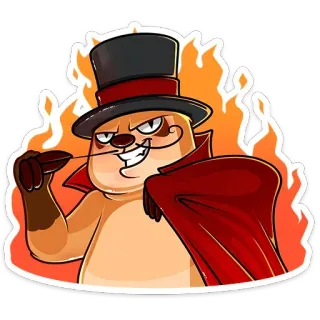 😈 animal, cartoon, top hat, mustache, fire, marmot, cape, magician telegram sticker