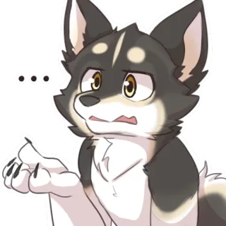 😐 ... furry, dog, anthropomorphic, confused, question, cute, cartoon telegram sticker