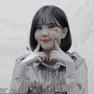 🍂 mujer, asiática, corazón, sonrisa, lindo, kawaii, corazones con los dedos telegram sticker