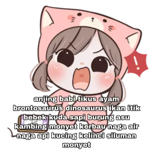 😁 anjing babi tikus ayam
brontosaurus dinosaurus ikan itik
bebek kuda sapi burung asu
kambing monyet kerbau naga air
naga api kucing kelinci siluman
monyet สัตว์, น่ารัก, ไดโนเสาร์, การ์ตูน, สติกเกอร์ telegram sticker
