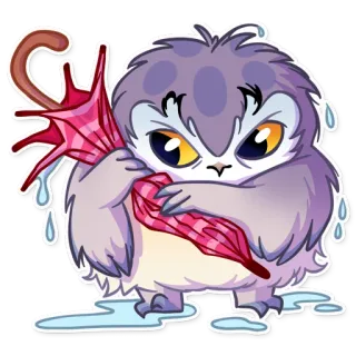 🌂 burung hantu, payung, hujan, kartun, stiker, hewan telegram sticker